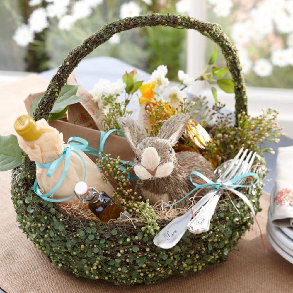 Pottery Barn Large Greenvine Moss, Grapevine Easter Basket & Sisal Bunny